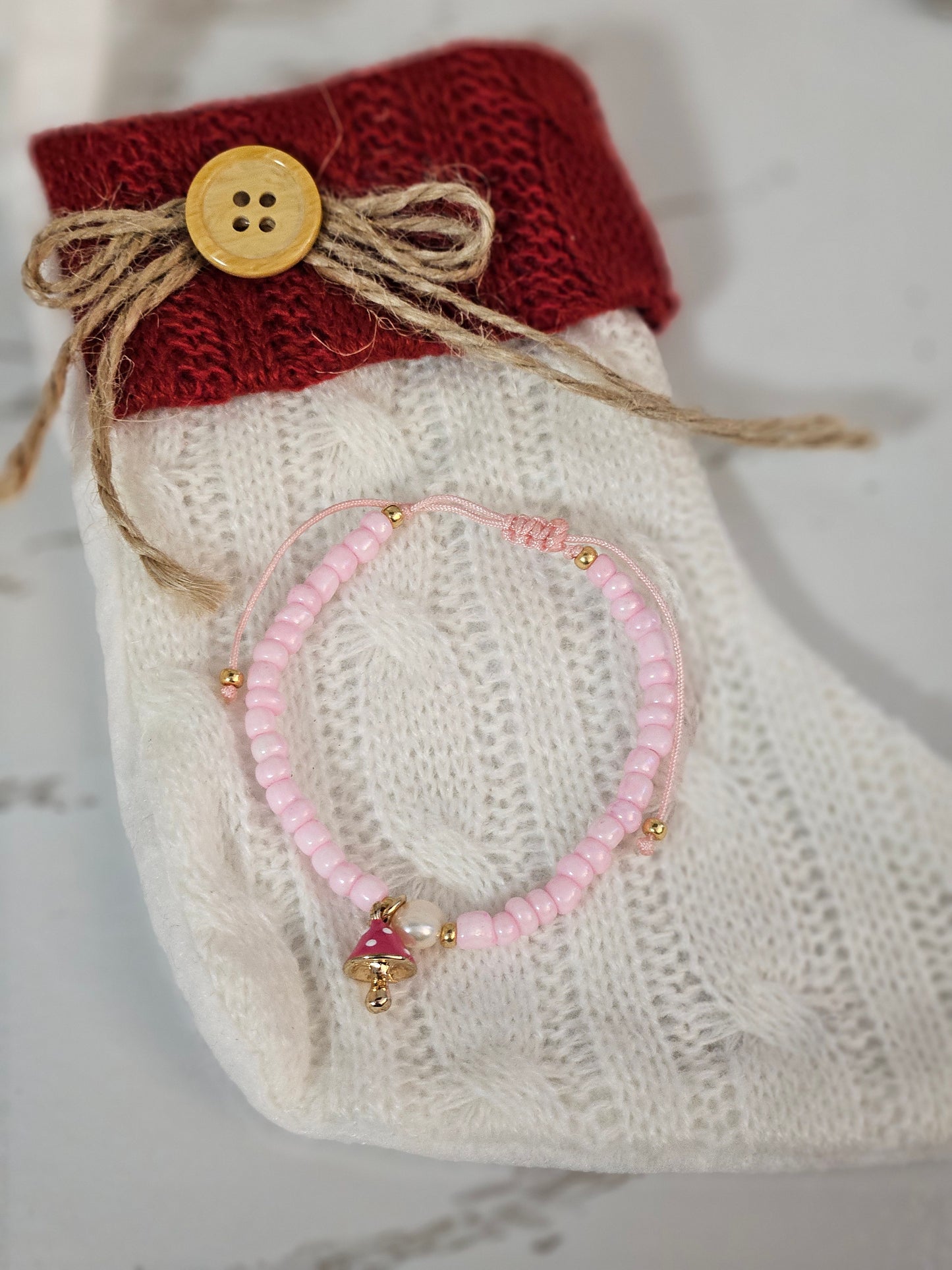 Pink pearl mushroom bracelet