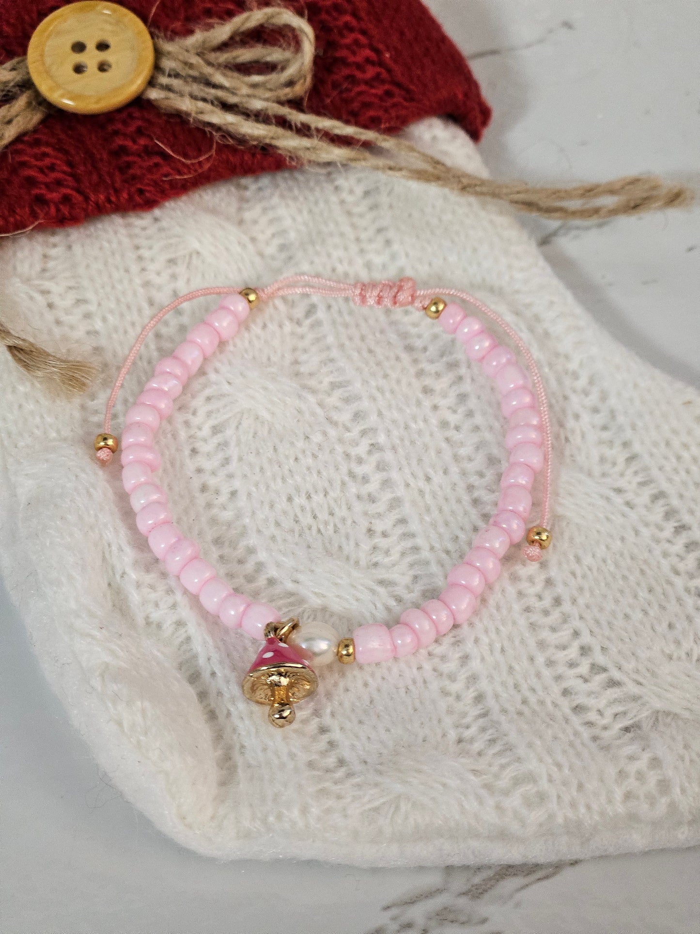 Pink pearl mushroom bracelet