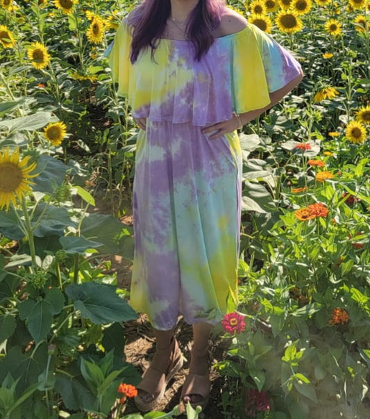 Tie dye off shoulder dress