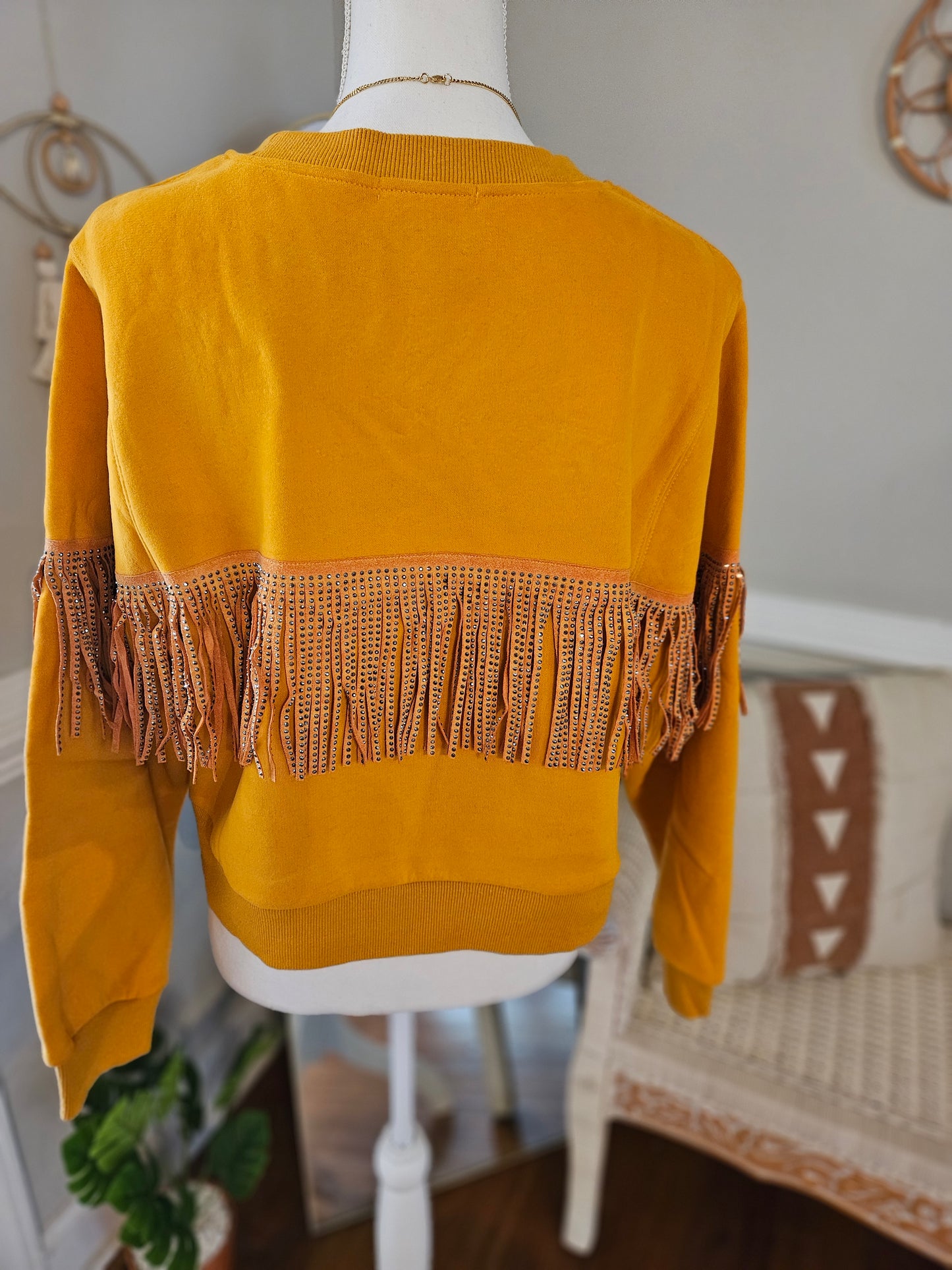 Long sleeve fringe sweater