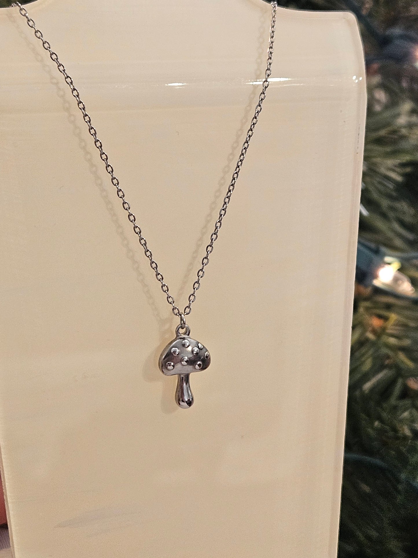 Silver mushroom necklace