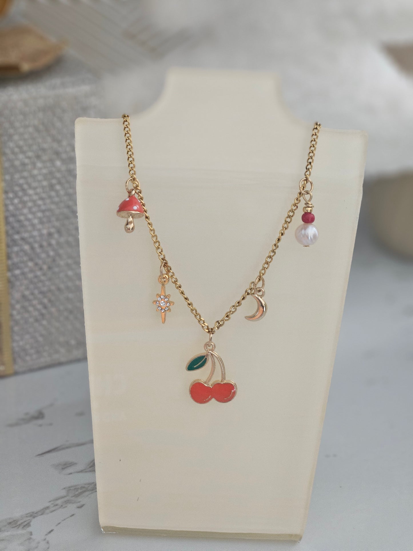 Cherries mushroom necklace