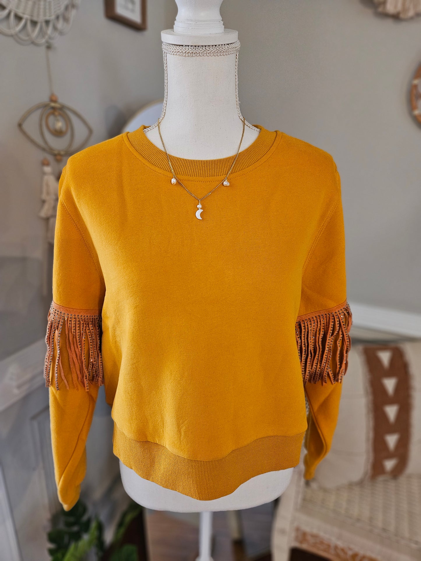 Long sleeve fringe sweater