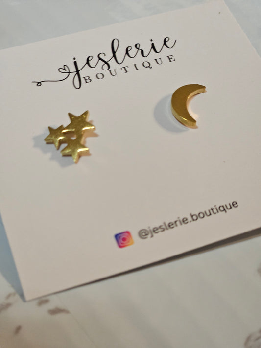 Moon and stars studs