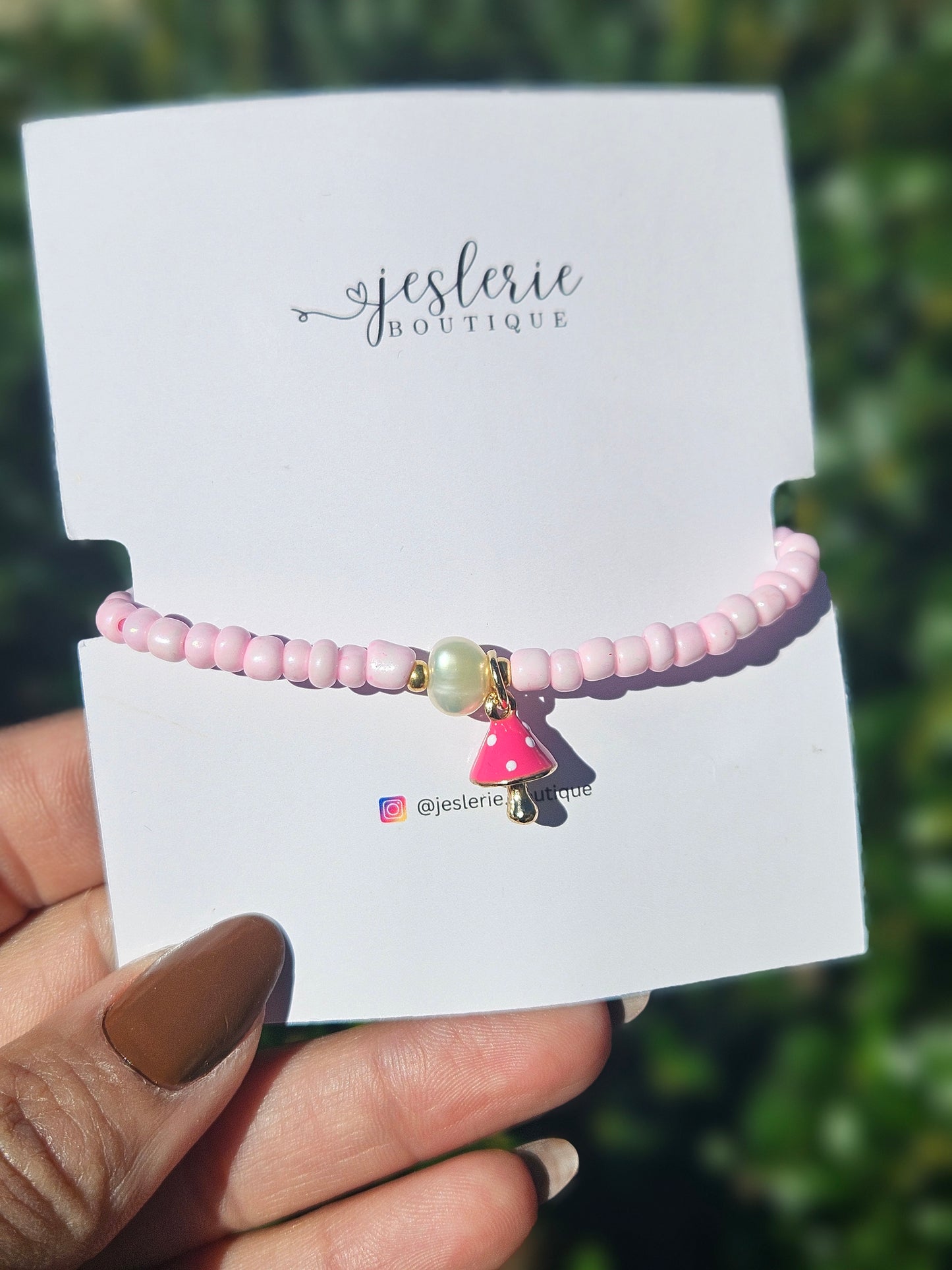 Pink pearl mushroom bracelet