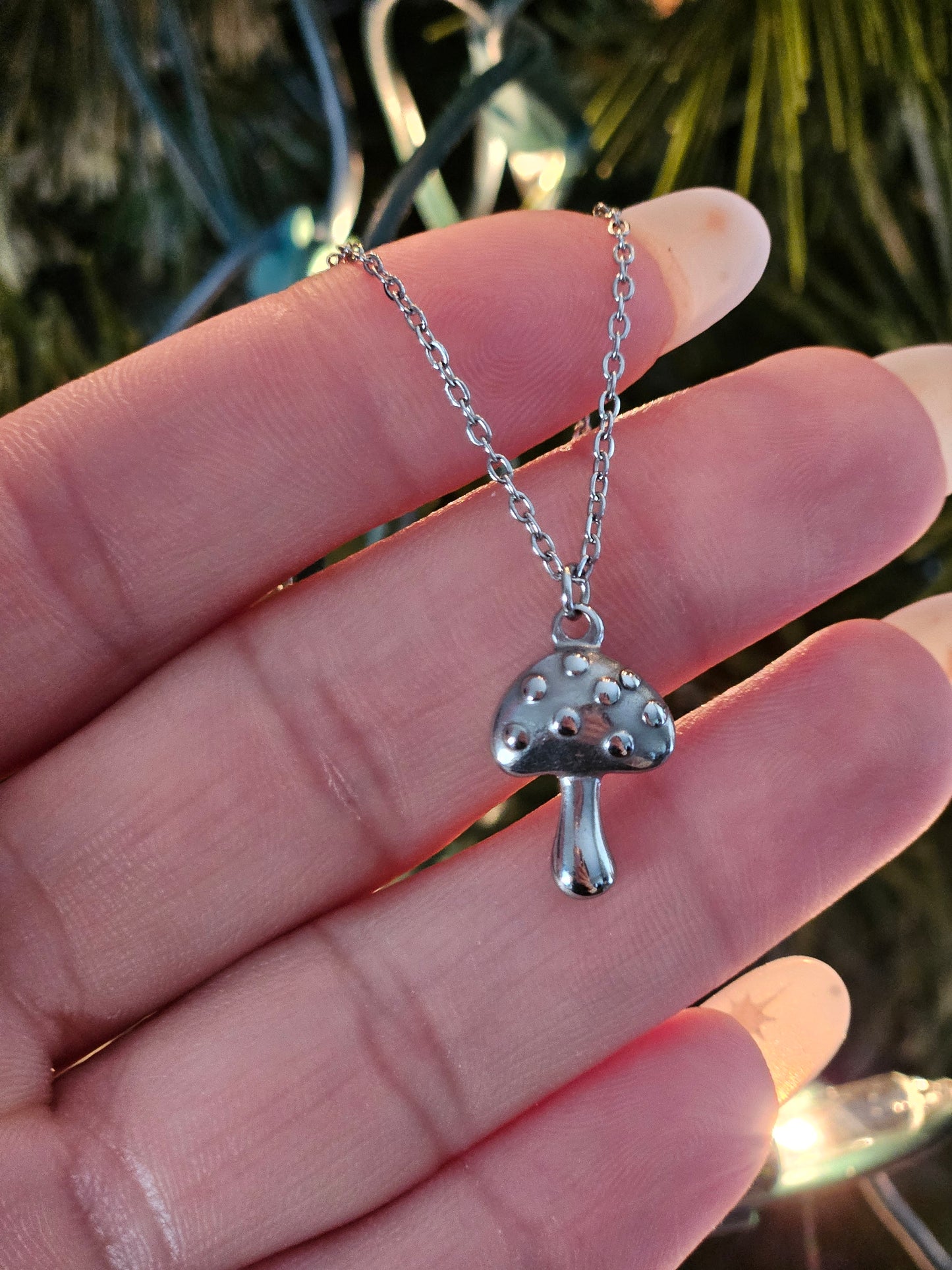 Silver mushroom necklace