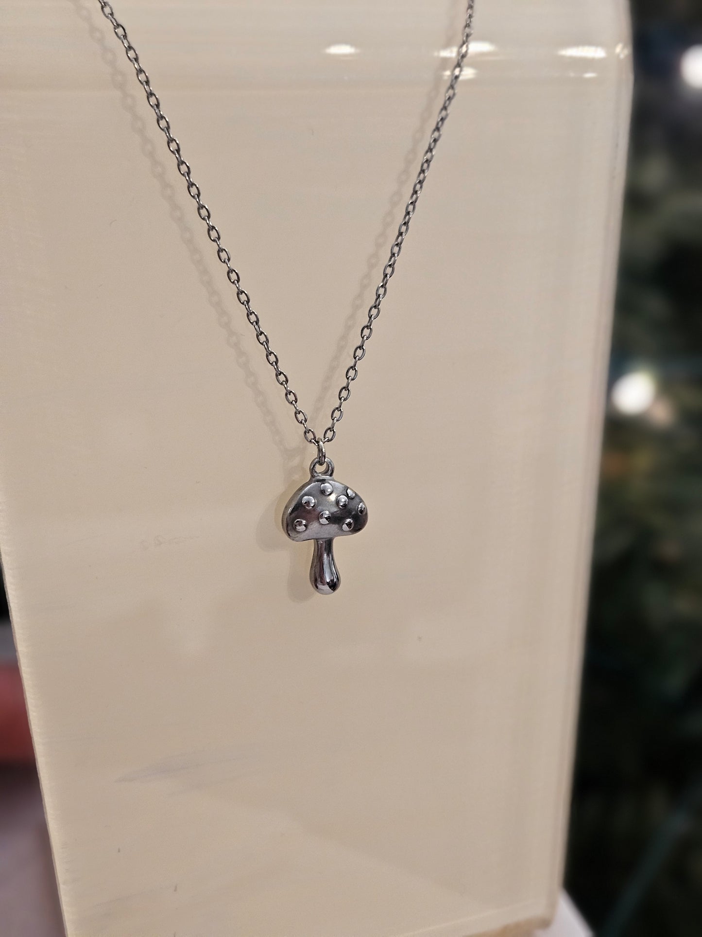 Silver mushroom necklace