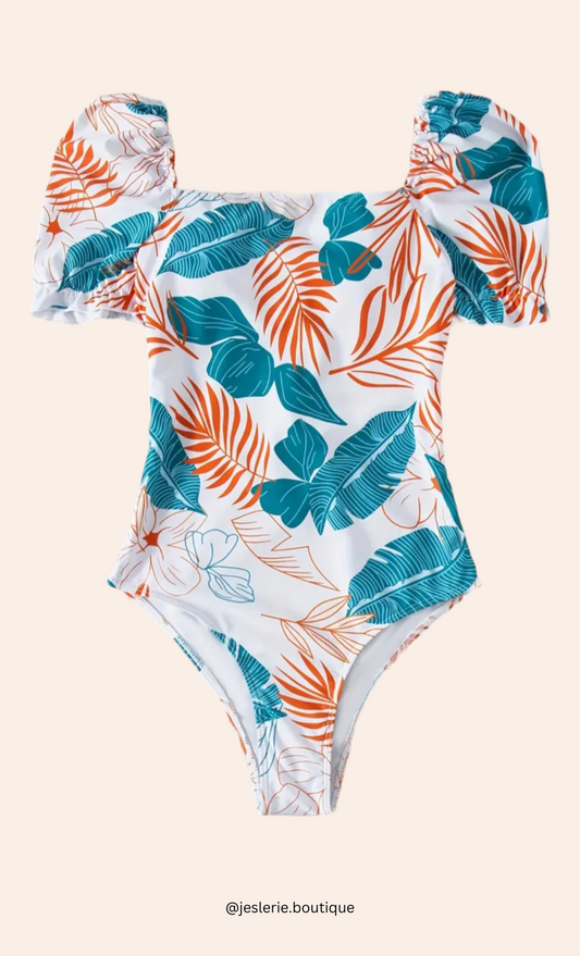 Tropical leaf one-piece swimsuit