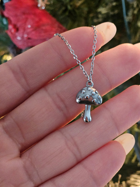 Silver mushroom necklace