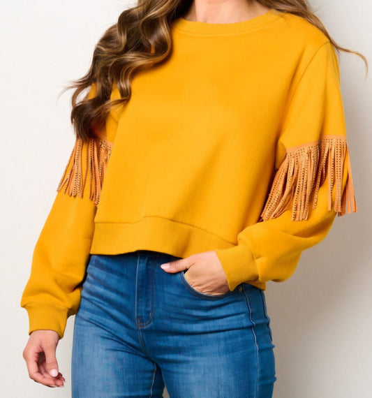 Long sleeve fringe sweater