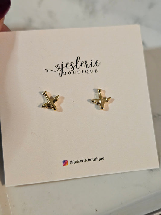 Airplane mini stud earrings