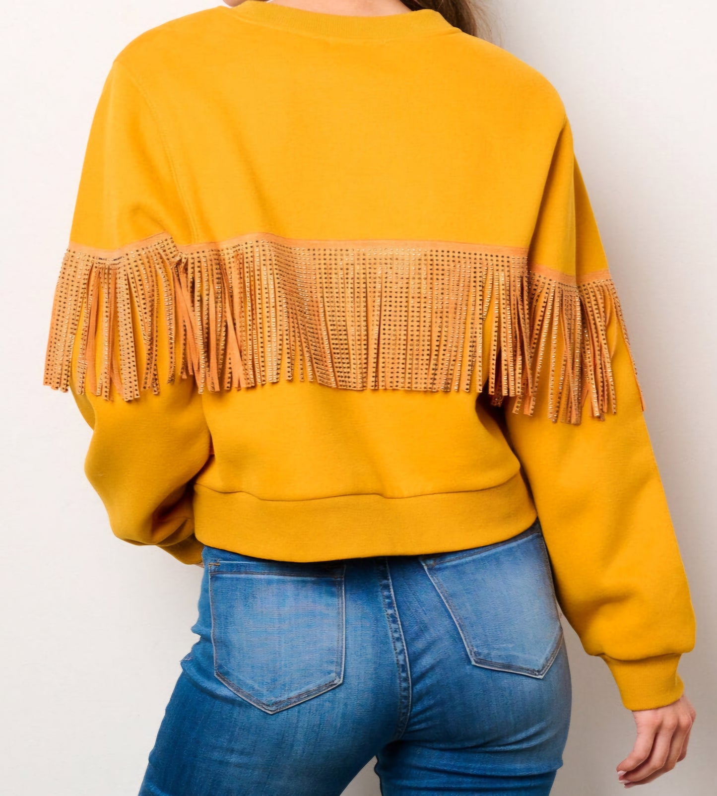 Long sleeve fringe sweater