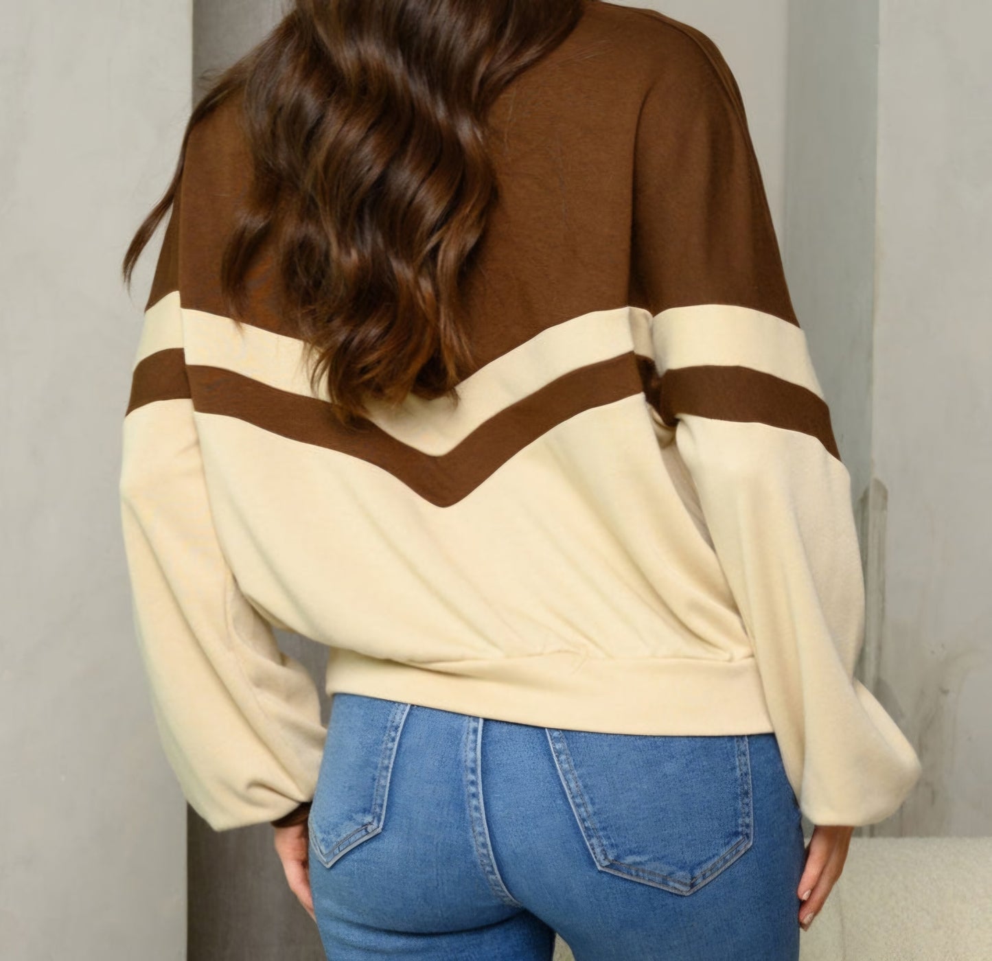 Cream and brown long sleeve sweater