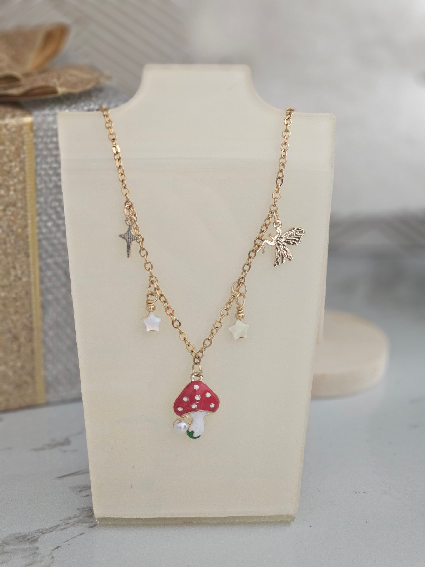 Mushroom fairy necklace