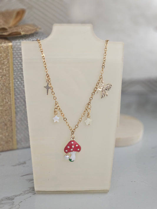 Mushroom fairy necklace