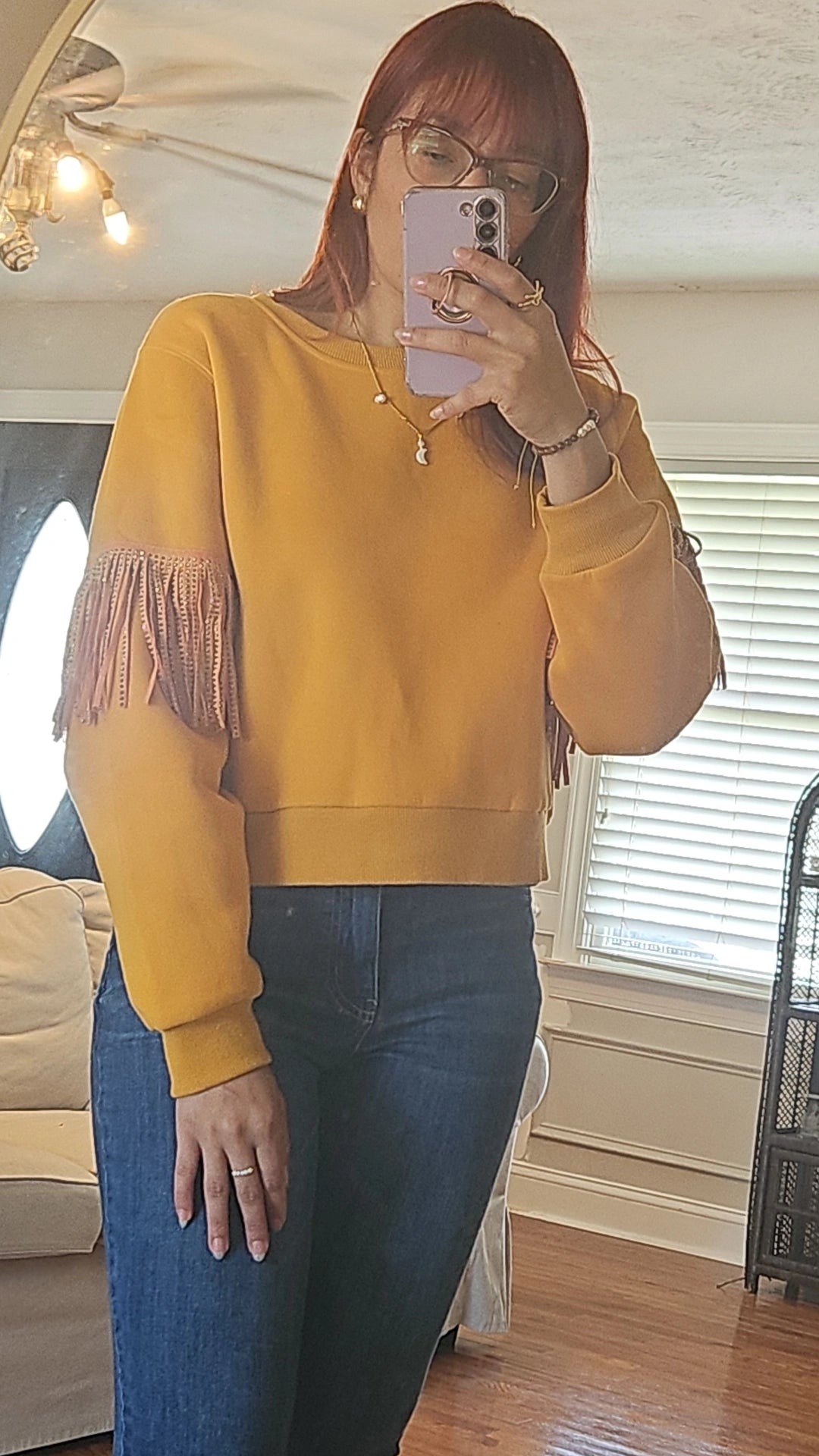 Long sleeve fringe sweater