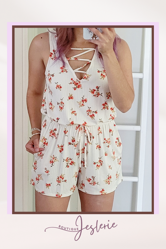 Floral ivory romper